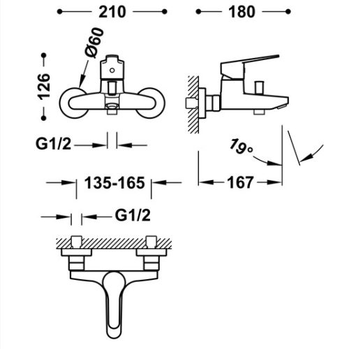 Kádtöltő csaptelep, Tres Base kádtöltő csaptelep zuhanyszettel 21517010