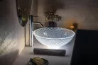 Mosdó, Sapho BEAUTY PUKETA gravírozott üvegmosdó, átm:42cm, transzparent üveg (TY165)