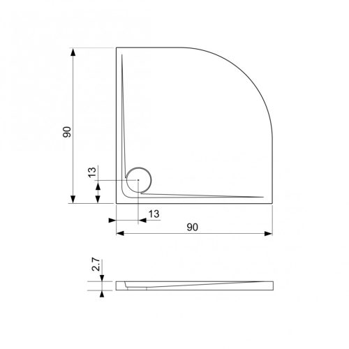 Zuhanytálca, West WST05 90x90 Fekete