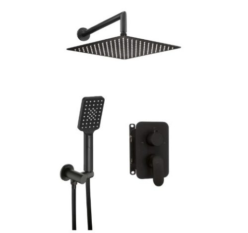 Falba süllyesztett csaptelep, Deante Alpinia zuhanyszett, keverő BOX-al, fekete BXYZNGAM