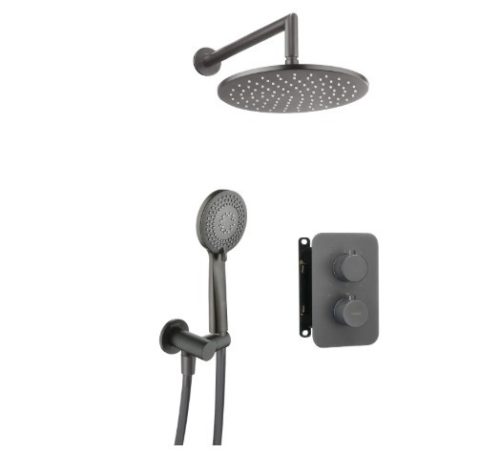 Falba süllyesztett csaptelep, Deante Therm zuhanyszett, termosztatikus BOX-al, titanium BXYZDEBT