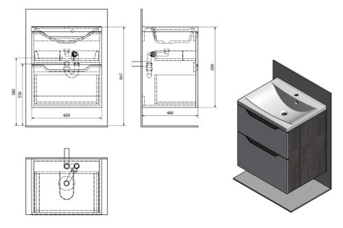 Alsó szekrény, Sapho Wave II mosdótartó szekrény 60x65x48 cm, fehér WA060-3022