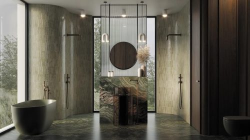 Kádtöltő csaptelep, Deante Silia szabadonálló, zuhanyszettel, szálcsiszolt bronz BQS_C17M