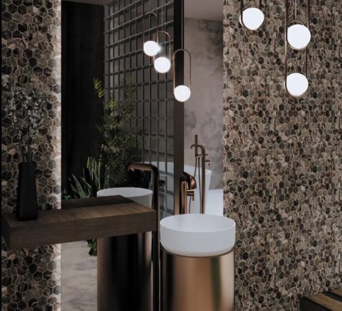 Kádtöltő csaptelep, Deante Silia szabadonálló, zuhanyszettel, szálcsiszolt bronz BQS_C17M