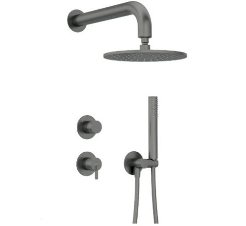 Falba süllyesztett csaptelep, Deante Silia zuhanyszett esőztető zuhanyfejjel, titanium NQS_D9YK