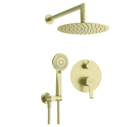 Falba süllyesztett csaptelep, Deante Arnika zuhanyszett, szálcsiszolt arany NAC_R9QP