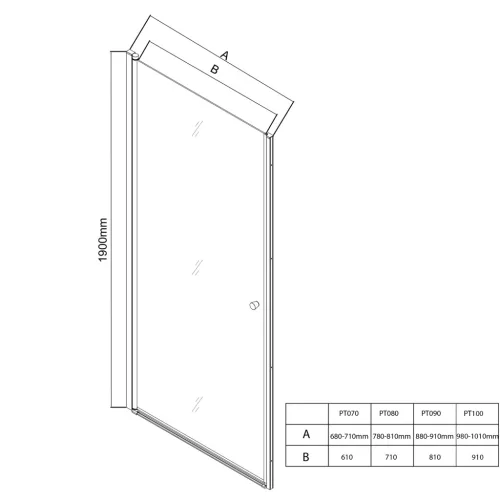 Zuhanyajtó, Aqualine Pilot nyílóajtó, 800mm, Brick üveg PT080W
