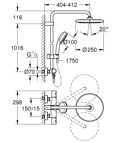 Zuhanyszett, Grohe Tempesta System 250 Termosztátos zuhanyrendszer falra szerelésre 266702431