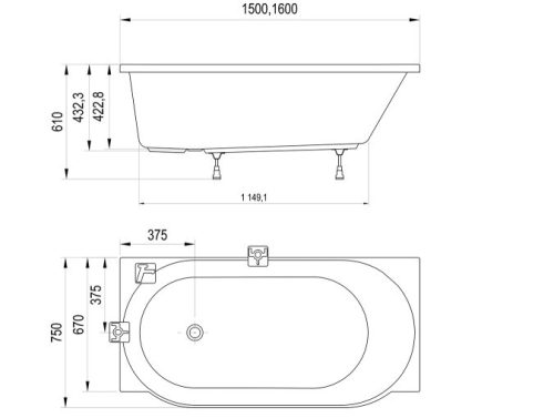 Kád, Ravak ARC 150x75 kád, balos CE61000000