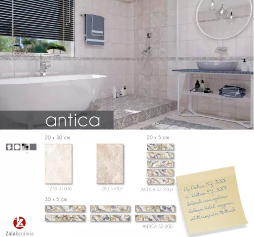 Listello, Zalakerámia ANTICA  fényes dekor SZ-3001 5X30