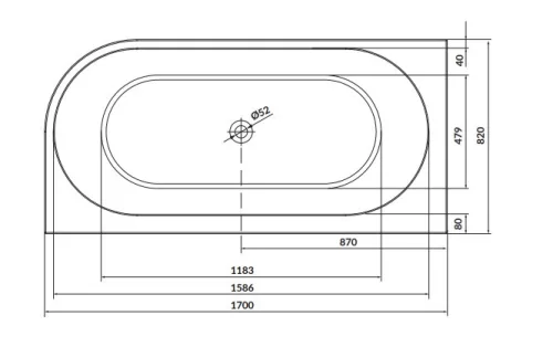 Kád, Cersanit CREA 170X82 SZABADON ÁLLÓ KÁD (BACK-TO-WALL / SAROKBA HELYEZHETŐ KIVITEL) - BALOS
