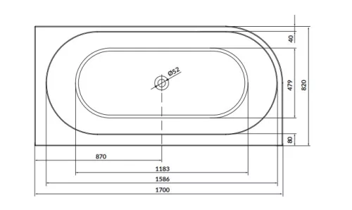 Kád, Cersanit CREA 170X82 SZABADON ÁLLÓ KÁD (BACK-TO-WALL / SAROKBA HELYEZHETŐ KIVITEL) - JOBBOS