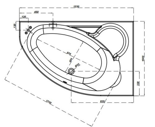 Kád, Cersanit KALIOPE 153x100  - JOBBOS