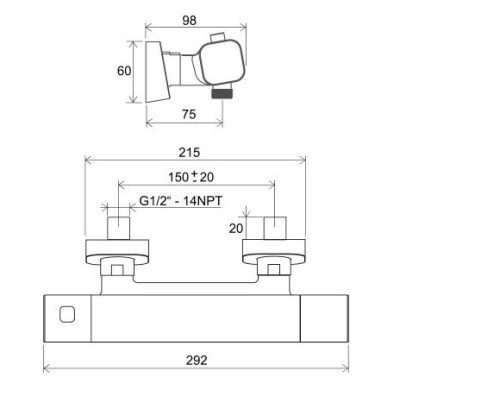 Zuhany csaptelep, Ravak 10° TD F 033.20/150 10° Free black, Termosztátos zuhany csaptelep szett n