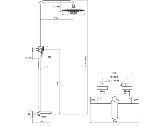 Zuhanyszett, Ravak TE 092.01/150 Termo 300 zuhanyoszlop, termosztátos csapteleppel X070163