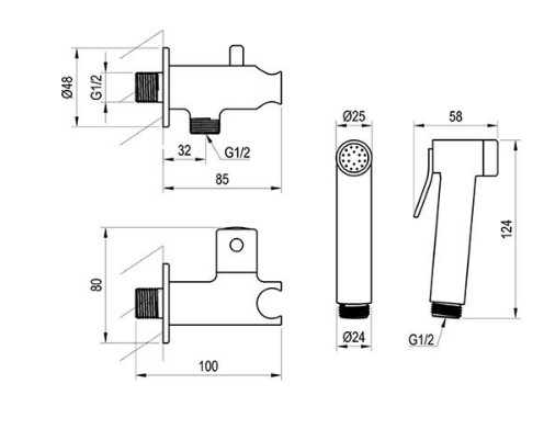 Bidé csaptelep, Ravak Fali szerelvény bidézuhannyal BM 040.02 X070166