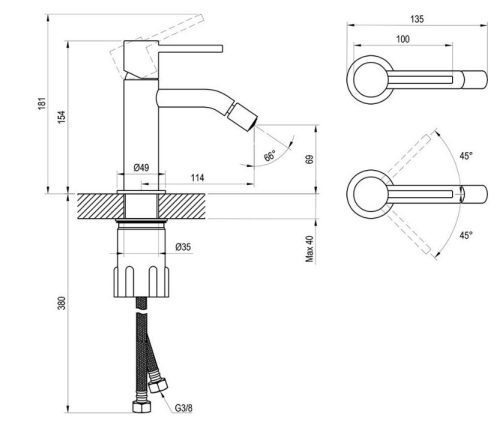 Bidé csaptelep, Ravak Espirit ES 056.00CR Álló bidé csaptelep 180 mm, leeresztő nélkül X070201