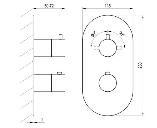 Falba süllyesztett csaptelep, Ravak Espirit ES 063.00CR.O2.RB07C Falba süllyesztett termosztátos