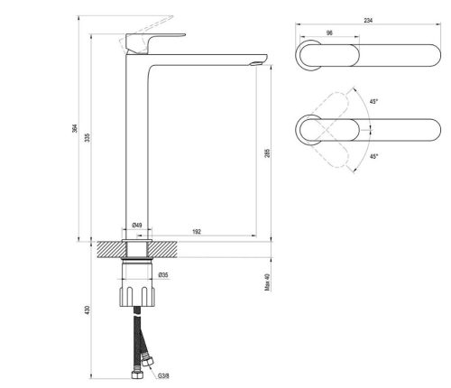 Mosdó csaptelep, Ravak Eleganta EL 015.00CR Álló mosdó csaptelep 335 mm, leeresztő nélkül, Chrome