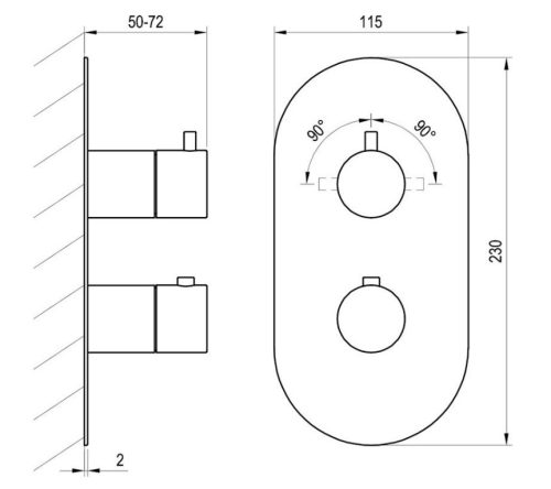 Falba süllyesztett csaptelep, Ravak Espirit ES 063.10WV.O2.RB07C Falba süllyesztett termosztátos