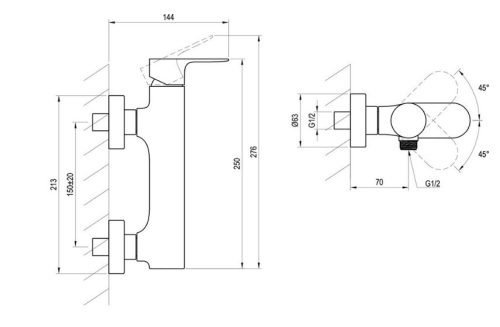Zuhany csaptelep, Ravak Eleganta EL 032.10WV Fali zuhany csaptelep szett nélkül, White Velvet X07