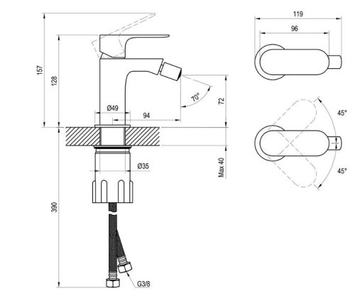 Bidé csaptelep, Ravak Eleganta EL 056.10WV Álló bidé csaptelep 123 mm, leeresztő nélkül, White Ve
