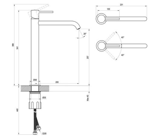 Mosdó csaptelep, Ravak Espirit ES 015.20BLM Álló mosdó csaptelep 340 mm, leeresztő nélkül X070274