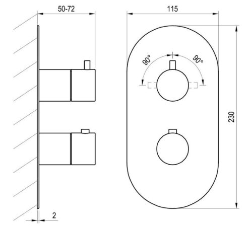 Falba süllyesztett csaptelep, Ravak Espirit ES 063.20BLM.O2.RB07C Falba süllyesztett termosztátos
