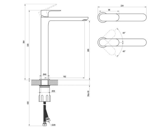 Mosdó csaptelep, Ravak Eleganta EL 015.20BLM Álló mosdócsaptelep 335 mm, leeresztő nélkül, Black