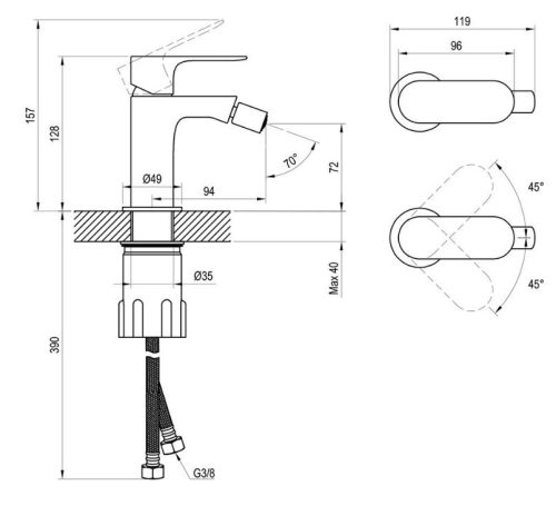 Bidé csaptelep, Ravak Eleganta EL 056.20BLM Álló bidé csaptelep 123 mm, leeresztő nélkül, Black M