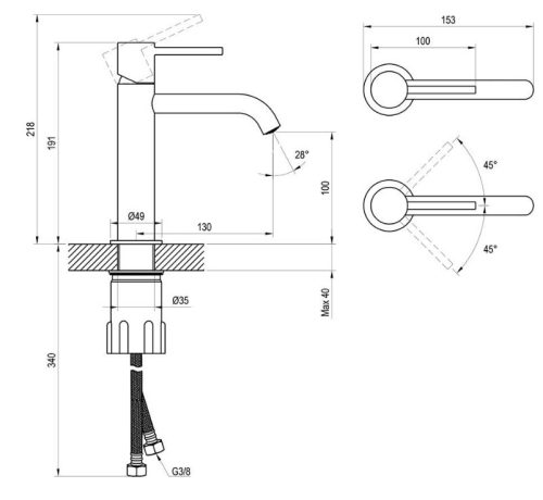 Mosdó csaptelep, Ravak Espirit ES 012.20GB Álló mosdó csaptelep 190 mm, leeresztő nélkül X070310