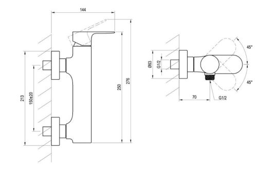 Zuhany csaptelep, Ravak Eleganta EL 032.20GB Fali zuhany csaptelep szett nélkül, Graphite Brushed
