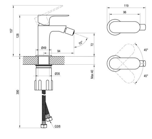 Bidé csaptelep, Ravak Eleganta EL 056.20GB Álló bidé csaptelep 123 mm, leeresztő nélkül, Graphite
