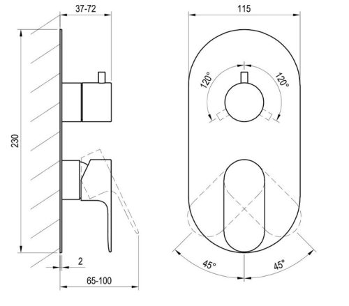 Falba süllyesztett csaptelep, Ravak Eleganta EL 068.20GB.O3.RB07F Falba süllyesztett csaptelep, h