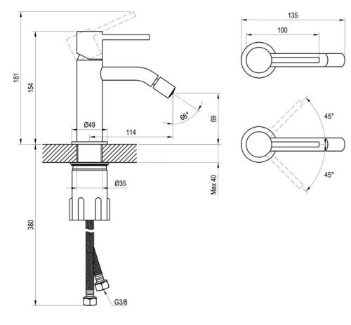 Bidé csaptelep, Ravak Espirit ES 056.60RGB Álló bidé csaptelep 180 mm, leeresztő nélkül X070355