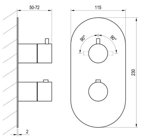 Falba süllyesztett csaptelep, Ravak Espirit ES 063.60RGB.O2.RB07C Falba süllyesztett termosztátos