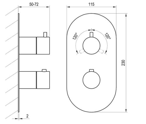 Falba süllyesztett csaptelep, Ravak Espirit ES 067.60RGB.O3.RB07C Termosztátos falba süllyesztett