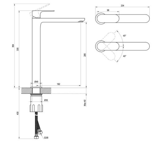 Mosdó csaptelep, Ravak Eleganta EL 015.60RGB Álló mosdó csaptelep 335 mm, leeresztő nélkül, Rose