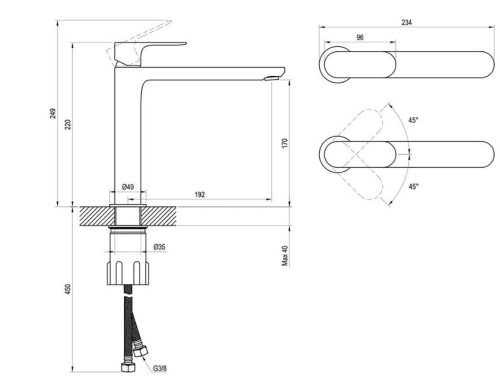 Mosdó csaptelep, Ravak Eleganta EL 014.00CR Álló mosdó csaptelep 220 mm, leeresztő nélkül, Chrome