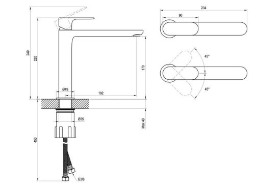 Mosdó csaptelep, Ravak Eleganta EL 014.10WV Álló mosdó csaptelep 220 mm, leeresztő nélkül, White