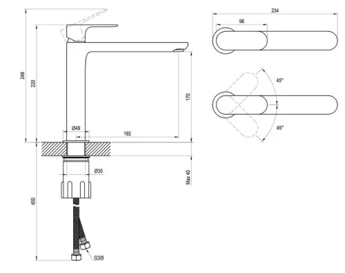 Mosdó csaptelep, Ravak Eleganta EL 014.20GB Álló mosdó csaptelep 220 mm, leeresztő nélkül, Graphi