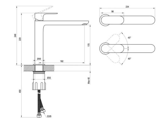 Mosdó csaptelep, Ravak Eleganta EL 014.60RGB Álló mosdó csaptelep 220 mm, leeresztő nélkül, Rose
