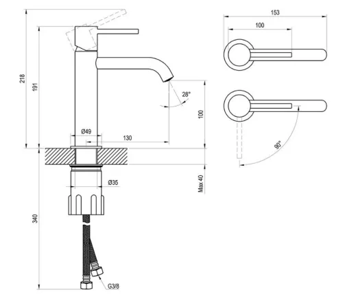 Mosdó csaptelep, Ravak Espirit ES 012.11WV Álló mosdó csaptelep BeCool 190 mm, leeresztő nélkül X