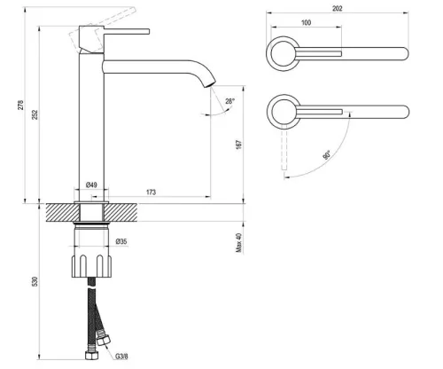 Mosdó csaptelep, Ravak Espirit ES 014.21BM Álló mosdó csaptelep BeCool 250 mm, leeresztő nélkül X