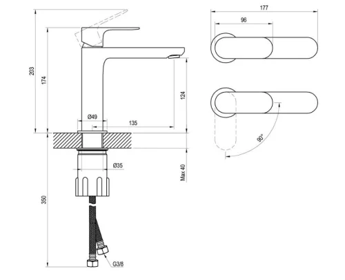 Mosdó csaptelep, Ravak Eleganta EL 012.21GB Álló mosdó csaptelep BeCool 174 mm, leeresztő nélkül,
