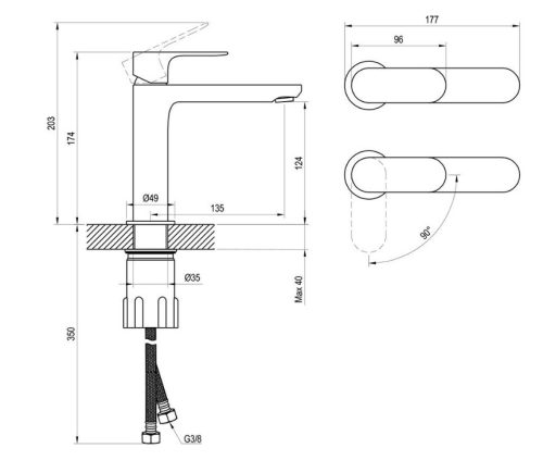 Mosdó csaptelep, Ravak Eleganta EL 012.61RGB Álló mosdó csaptelep BeCool 174 mm, leeresztő nélkül