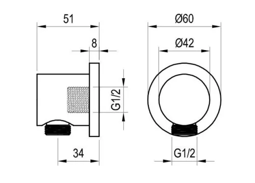 Fali zuhany csatlakozó, Ravak 701.21GB Fali zuhany csatlakozó, Graphite Brushed X07P697