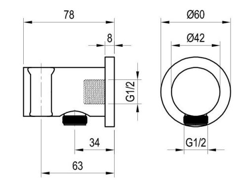 Fali zuhanycsatlakozó, Ravak 706.21BLM Fali kiállás integrált zuhanyrózsa tartóval, Black Matt X0
