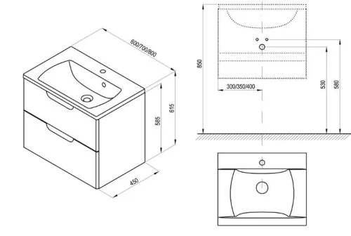 Alsó szekrény, Ravak Classic Fürdőszobai szekrény mosdó alá SD Classic II 700 fehér/szürke X00000