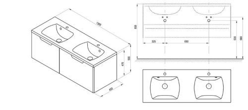 Alsó szekrény, Ravak Classic SD 1300 szekrény a Classic II dupla mosdó alá (fehér/szürke) X000001